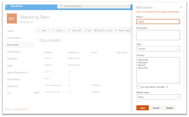 screenshot - SharePoint labelling example 