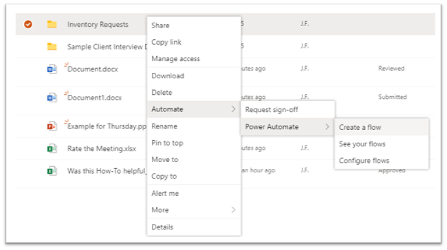 screenshot - creating a flow in SharePoint